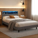 Artiss Bed Frame King Single Size LED Mattress Base Platform with Storage Shelf Hidden Storage Box Grey