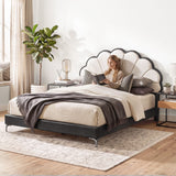 Artiss Double Bed Frame with Adjustable Shell Headboard and PVC Upholstery