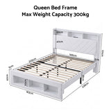 Artiss Queen Bed Frame with Storage Charging Station & LED White