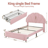 Artiss King Single Bed Frame with 1 Storage Drawers Upholstered Velvet Platform Bed LED Headboard Pink