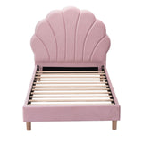 Artiss Single Bed Frame Scallop Upholstered Headboard Pink Velvet Platform Base Support up to 180kg