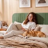Artiss King Single Bed Frame, Green Faux Linen with Wooden Slats