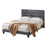 Artiss Double Bed Frame Upholstered Platform Base with Geometric Headboard Charcoal Grey Linen Wood Slats for Modern Bedroom Furniture Home Decor