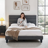 Artiss Queen Bed Frame Upholstered Platform Base with Geometric Headboard Charcoal Grey Linen Wood Slats for Modern Bedroom Furniture Home Decor