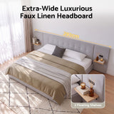 Artiss King Bed Frame with Wide Headboard, Floating Shelves and USB Grey