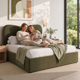 Artiss Queen Bed Frame with Storage Drawer, Chenille Curved Headboard