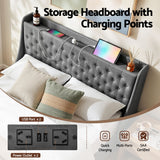 Artiss Queen Bed Frame with 4 Storage Drawers and Charging Station Tufted Wingback Headboard 300kg Loads Charcoal Grey