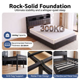 Artiss Queen Bed Frame with Storage Headboard, 2 Drawers, Charging Station& LED Light