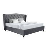 Artiss and BedStory Double Bed Frame and Mattress Set Memory Foam Cooling Gel Medium Soft Tufted Wing Headboard Grey