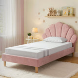Artiss King Single Bed Frame BedStory Mattress Set Pink Velvet Scallop Bedhead with 20cm Mattress