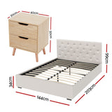 Artiss Double Bed Frame with Storage and Bedside Table Set Tufted Linen Gas Lift Bed Base and 2-Drawer Nightstand