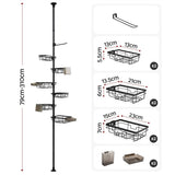 Artiss Tension Pole Shower Caddy Steel Corner Bathroom Shelf Black