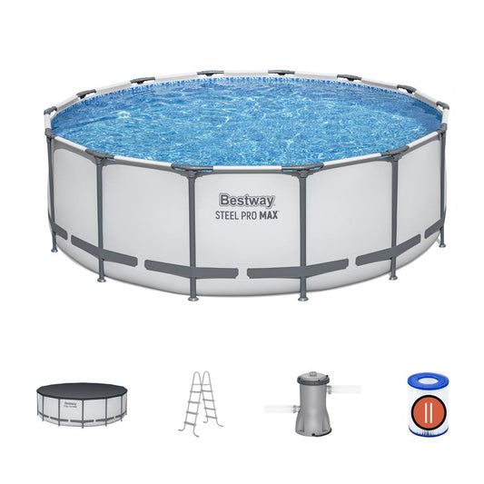 Bestway Swimming Pool 427x427x122cm Steel Frame Above Ground Pools Round Filter Pump Ladder