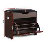 Artiss 2x Shoe Bench Set Flip Drawer Walnut