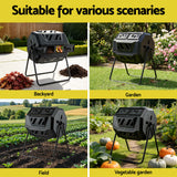 Gardeon Compost Bin Dual-Chamber 160L Composter Tumbler Rotating Garden Recycle Food Waste