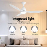 Devanti 48" Ceiling Fan with LED Light Remote Control DC Motor White