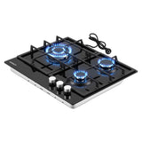 Devanti 59cm Gas Cooktop 3 Burner Knob Control Glass Hob Cast Iron Black