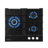 Devanti 59cm Gas Cooktop 3 Burner Knob Control Glass Hob Cast Iron Black
