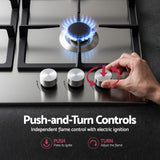 Devanti 59cm Gas Cooktop 3 Burner Knob Control Stainless Steel Hob Silver