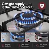 Devanti 59cm Gas Cooktop 3 Burner Knob Control Stainless Steel Hob Silver