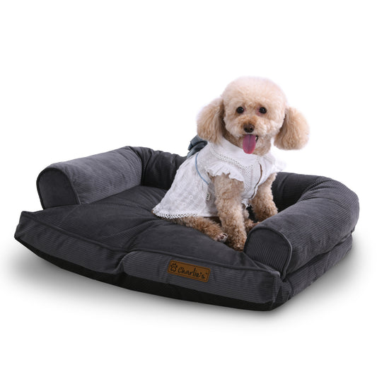 CHARLIE'S Corduroy Dog Sofa Bed Charcoal
