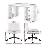 Artiss Office Desk & Chair Set 150cm Computer Desk with 6 Storage Shelves & Ergonomic Cross Legged Chair Armless Cross PU Leather Office Chair with Wheels