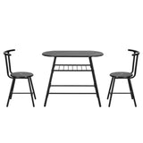 Artiss Dining Table Set 3PC Bistro Kitchen Storage Wine Rack Black Marble Style