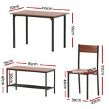 Artiss Dining Table and Chairs Set of 4 Storage Bench Kitchen Furniture Walnut