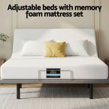 Artiss Double size bed frame & Giselle Bedding Double Mattress Combo, adjustable bed Base for Snoring Relief, Independent Head Foot Incline, Wireless Remote, Black,20cm Thickness