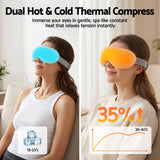 Livemor Eye Massager with Cooling & Heating | Dual Hot Cold Compress Goggles with 12 Vibrating Nodes for Migraine Relief | Wireless Bluetooth Eye Mask with 10Min Timer & 2400mAh Battery, White