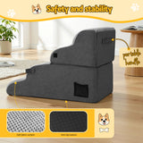 i.Pet Dog Stairs and Bed 2-in-1 Sofa Car Foam Non-Slip Washable Pet Stairs Indoor Grey