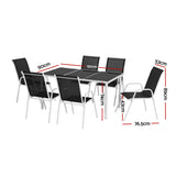Gardeon 7 Piece Outdoor Dining Set Steel Textilene Patio Furniture Table and Chairs Black