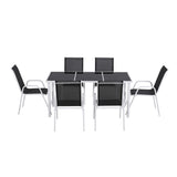 Gardeon 7 Piece Outdoor Dining Set Steel Textilene Patio Furniture Table and Chairs Black