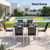Gardeon 7 Piece Outdoor Dining Set Steel Textilene Patio Furniture Table and Chairs Black
