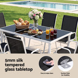 Gardeon 7 Piece Outdoor Dining Set Steel Textilene Patio Furniture Table and Chairs Black