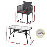 Gardeon 5PCS Outdoor Dining Set Table and Chairs Rope Patio Furniture Garden Black