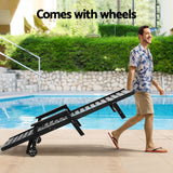 Gardeon 2PCS Sun Lounge Lounger Beach Chair HDPE Patio Outdoor Furniture with Wheels Black