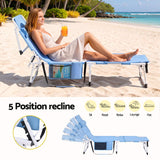 Gardeon Sun Lounger 5 Position Folding Tanning Chair with Face Hole Blue