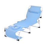Gardeon Sun Lounger 5 Position Folding Tanning Chair with Face Hole Blue