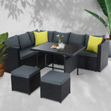 Gardeon Outdoor Dining Set Aluminum Table Chairs Wicker Setting Black