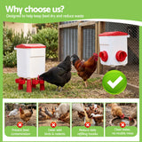 Giantz 12kg Chicken Feeder and 11L Waterer Set Large Capacity Poultry Drinker Kit