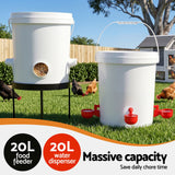 Giantz 20L X2 Chicken Feeder Waterer Set Automatic Poultry Dispenser Metal Stand