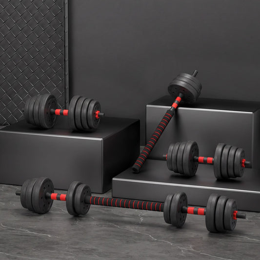 Everfit 30kg Adjustable Dumbbell Set 4in1 Barbell Weight Plates Home Workout