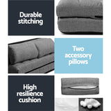 Artiss Floor Lounge Sofa Bed 2-seater Grey Fabric