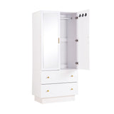Artiss LED Wardrobe Cabinet Clothes Storage with Mirror 2 Drawers Hanging Rail