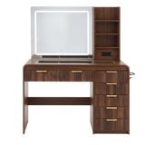Artiss Dressing Table Vanity Desk LED Lighted Mirror Glass Top 7 Fluted Drawers 120CM Walnut
