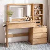 Artiss Dressing Table Makeup Vanity Desk LED Mirror Drawers Charging Station Curved Edge Wood