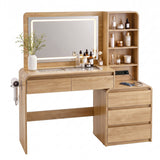 Artiss Dressing Table Makeup Vanity Desk LED Mirror Drawers Charging Station Curved Edge Wood