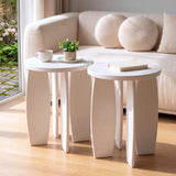 Artiss Round End Table Set Of 2 High-Gloss Coffee Table Bedside Nightstand 40x45cm Cream white