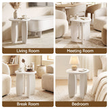 Artiss Round End Table Set Of 2 High-Gloss Coffee Table Bedside Nightstand 40x45cm Cream white